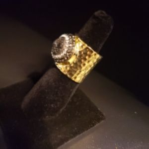 WIDE CIGAR BAND AGATE TITANIUM DRUZY CZ PAVE RING GOLD PLATED